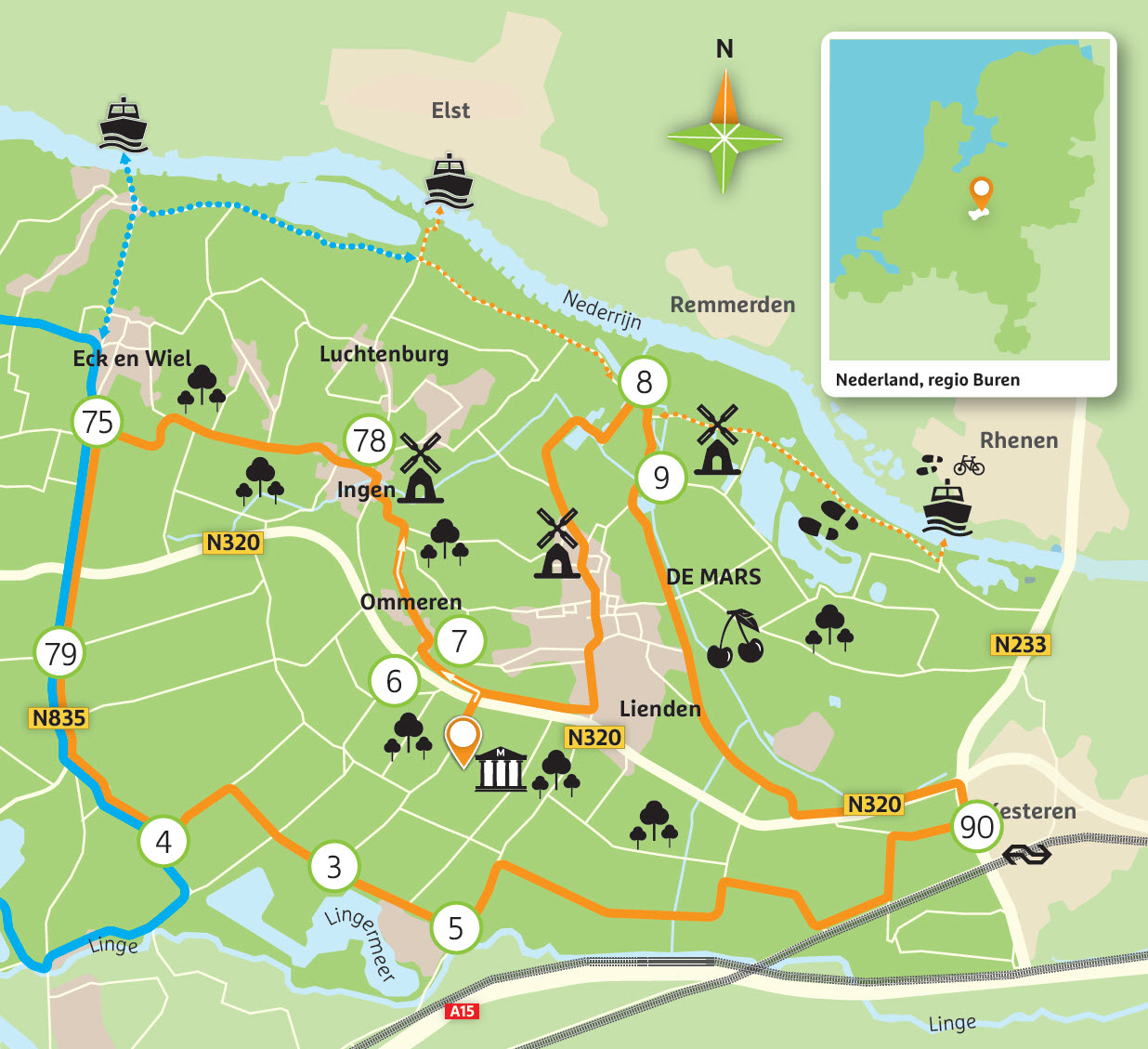 fietsroute fruitrijk ommeren plattegrond